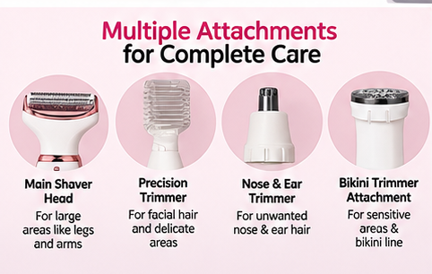 4-in-1 Rechargeable Lady Shaver – Face & Body Grooming Kit