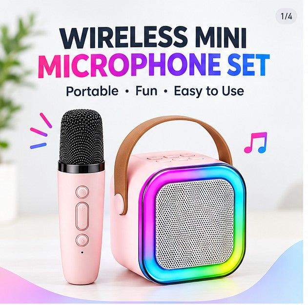 Mini Bluetooth Speaker with Wireless Microphone & LED Lights