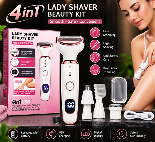 4-in-1 Rechargeable Lady Shaver – Face & Body Grooming Kit