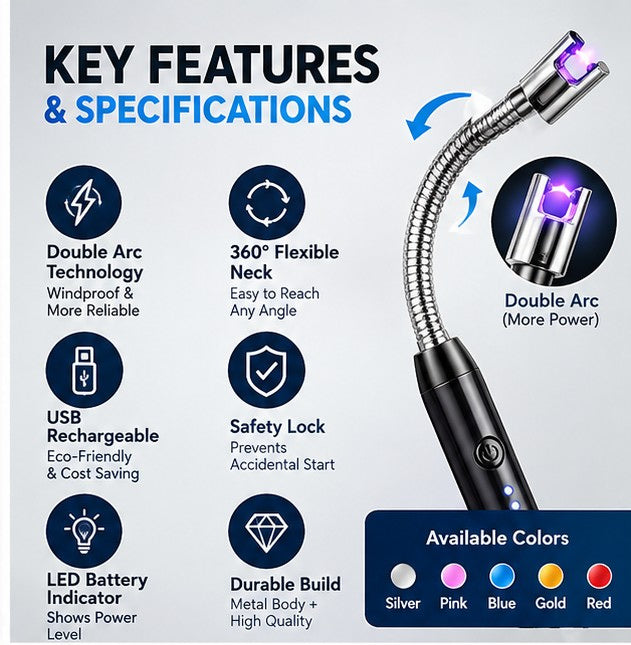 USB Rechargeable Electric Arc Lighter – Windproof Flameless Lighter