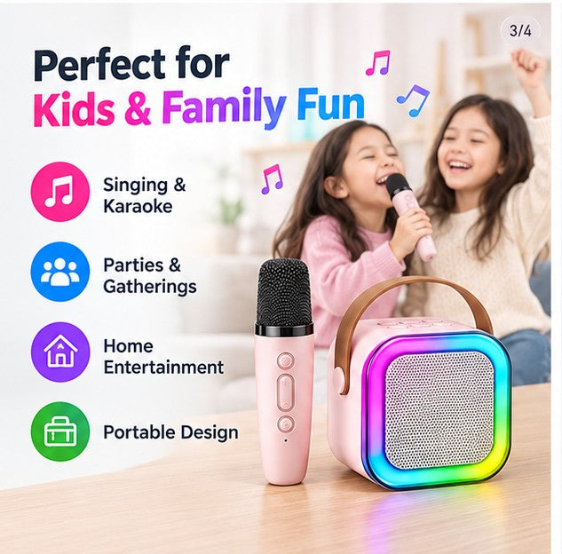 Mini Bluetooth Speaker with Wireless Microphone & LED Lights