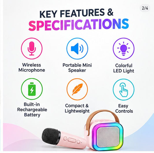 Mini Bluetooth Speaker with Wireless Microphone & LED Lights
